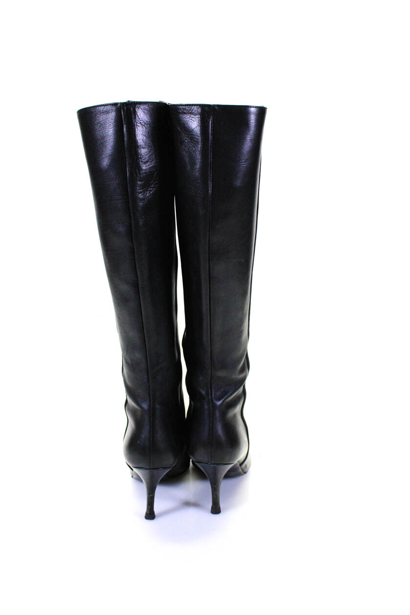 Cole haan Women's Leather Pointed Toe Kitten Heel Knee High Boots Black
