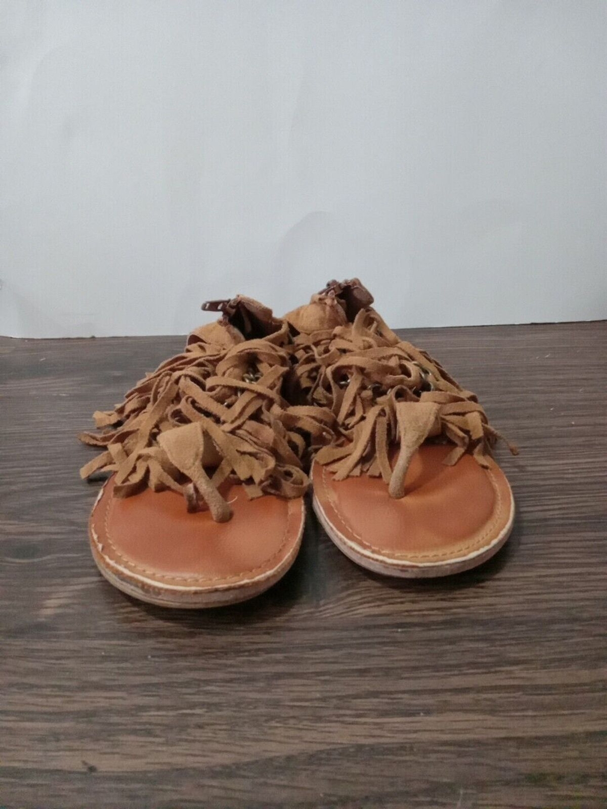 APL sandali donna non classificati misura 6 5 marroni frange cinturino alla caviglia zip dietro