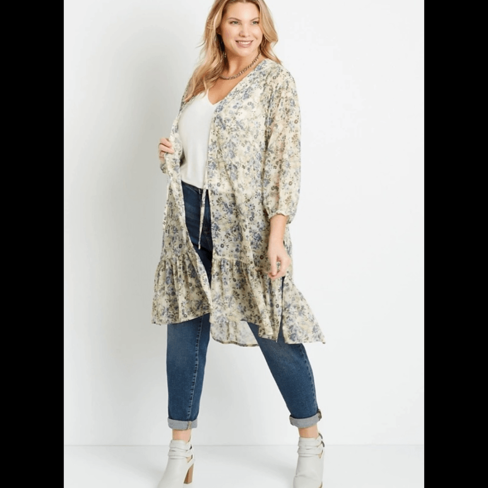 Plus Size Floral Tie Waist Kimono maurices size 16 18 XL XLARGE
