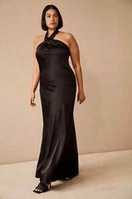 BHLDN Plus Size Ruby Twist Halter Satin Gown Dress-Anthropologie (Black, 20W)NWT