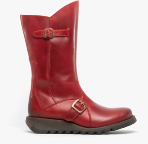 Fly London Mes 2 para Señoras mujeres de Cuero Real Cremallera Media Caña  Botas de tacón con plataforma rojo | eBay
