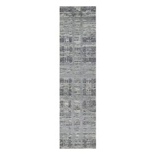 2'6" x 10' Gray Undyed Natural Wool Modern Design Hand Knotted Runner Rug R90843