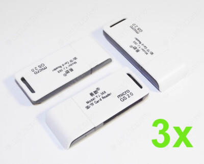 3x USB 2.0 Memory Card Reader Adapter SDXC SDHC SD Micro SD in White-Black