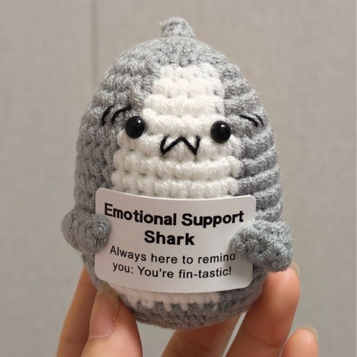 Emotional Support Shark Positive Knitted Shark With Inspirational Card Soft Toys - Picture 2 of 13