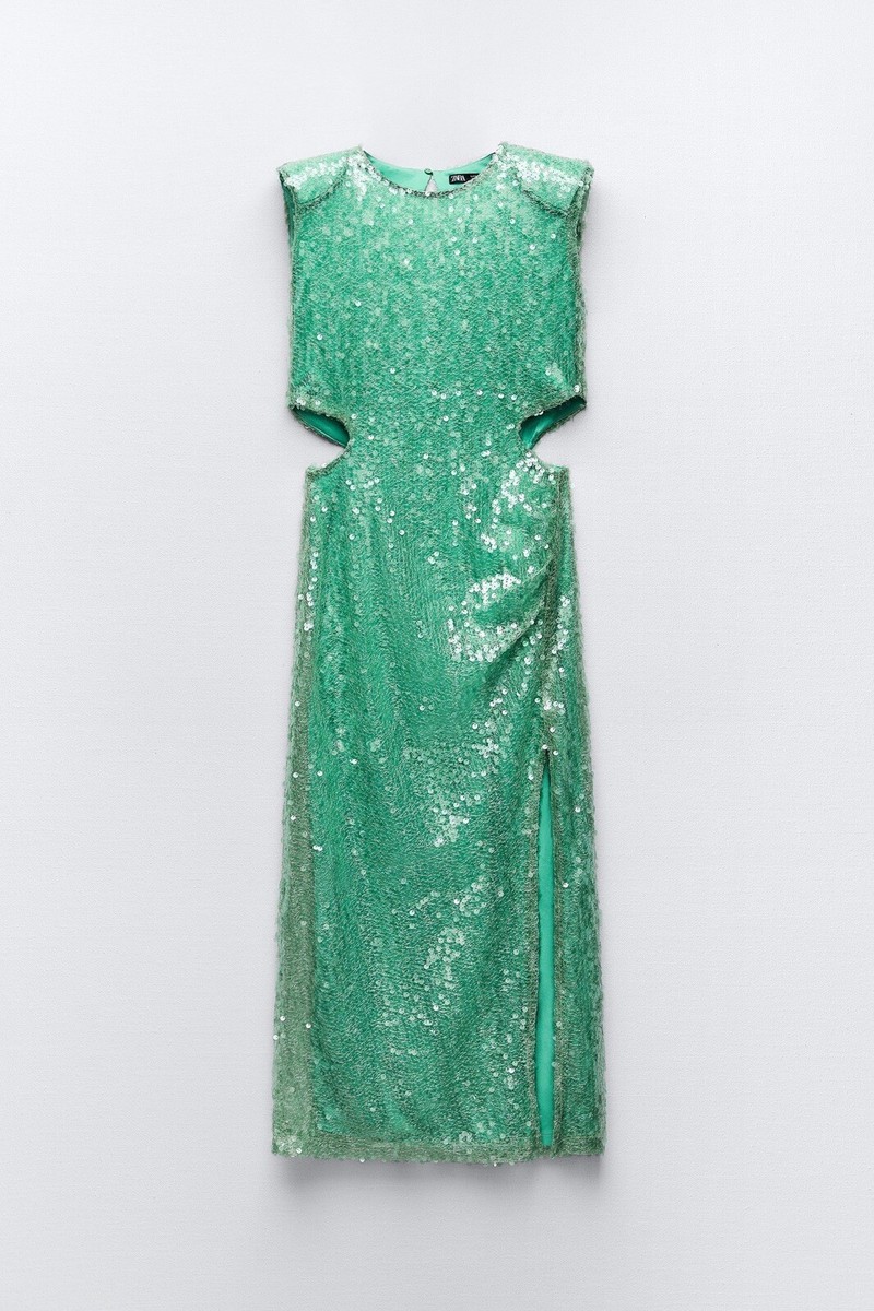 Zara Woman Sea Green Sequinned Midi Dress Cut Out 7990/908 Sz XS | eBay