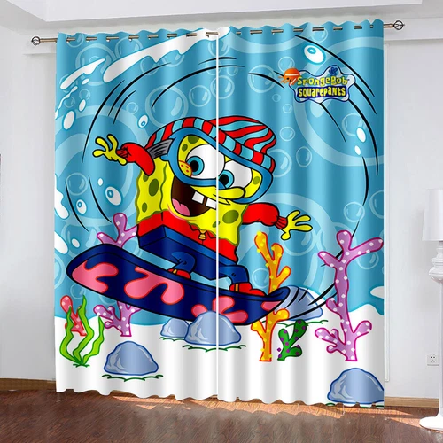 Kids 3D SpongeBob SquarePants Curtains Indoor Blackout Curtains Ring Top Eyelet - Picture 3 of 18