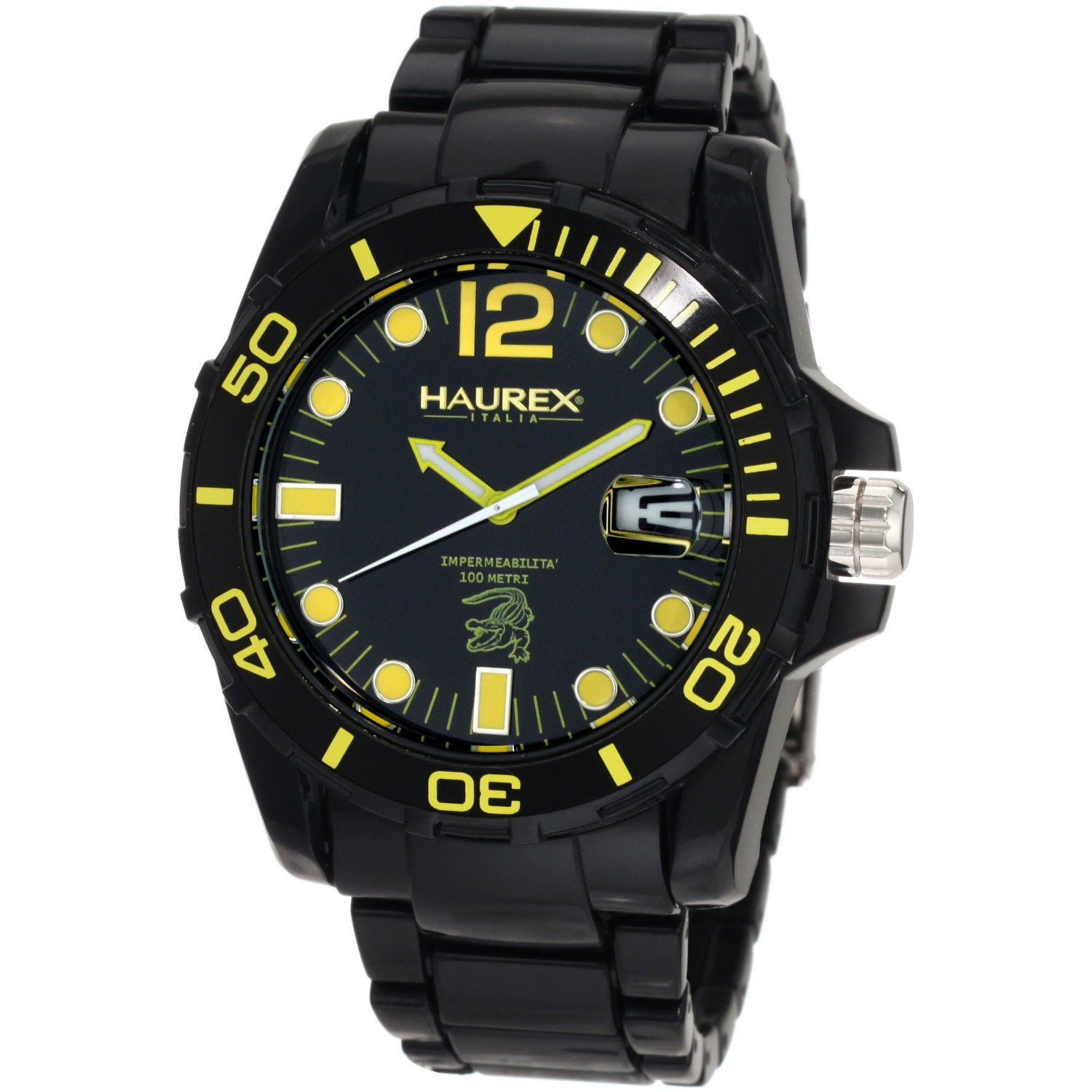 Haurex Italy Men's N7354UNY Caimano Yellow Indices Luminous Plastic Date Watch