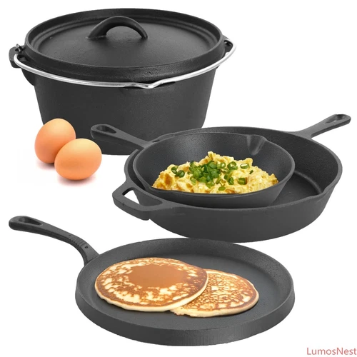 Cast Iron Cookware Set 5 Pc, Seasoned Pots & Pans Non-Stick Oven Safe