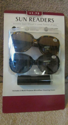 Sun Readers-Bifocal Sunglasses - UV 400 +1.75 Tortoise & Black  OPEN BOX