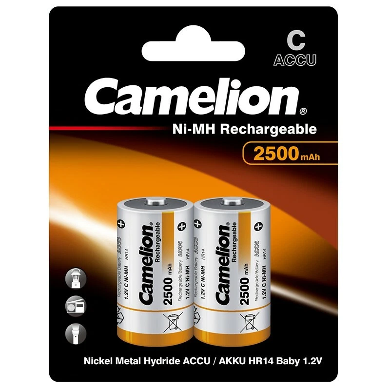 2 accus pile rechargeable baby C 1,2V NI-MH 2500mAh LR14 / R14 HR14 Camelion - Photo 1/1