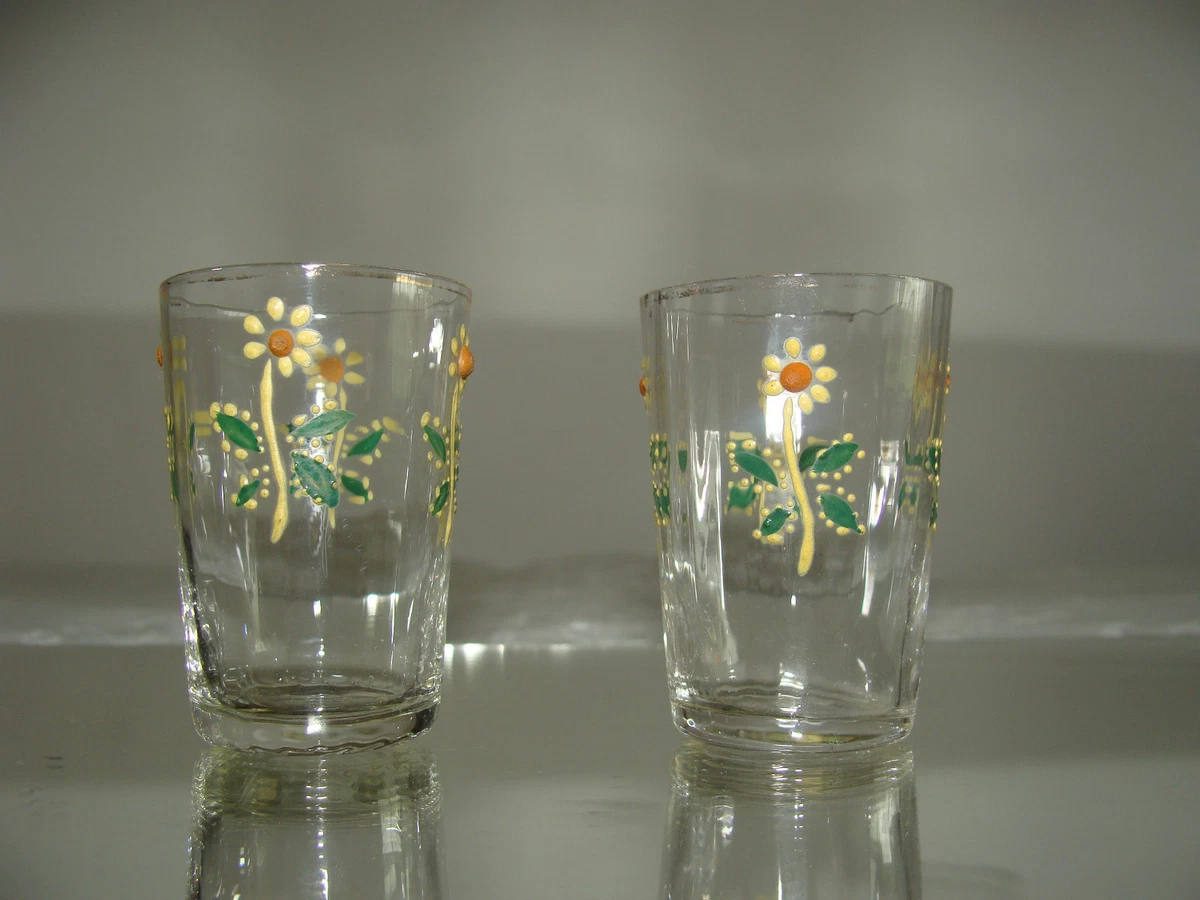 Service à Digestif Ancien - 9 Verres En Cristal émaillé Or + Carafe Et Plateau