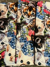 Adorable Cats Fabric CAT Flowers Quilt Cotton Pre Cut 18"x21" Set Of 3
