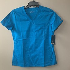 Medcouture Women's Short Sleeve Scrub Top Paci Blue Small NWT