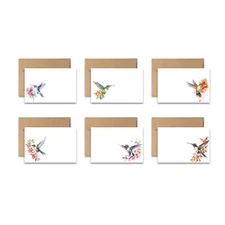 12 Flat Note card Stationery with Envelopes Watercolor Hummingbird - 2 of each