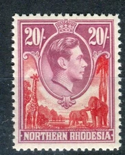 Northern Rhodesia KGVI 1938-52 20s carmine-red & rose-purple SG45 MNH