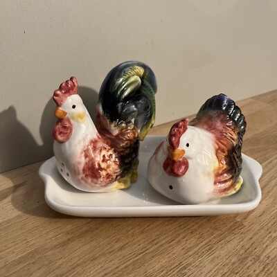 Ensemble Salière Poivrière Statues Céramique Coq et Poule Intrada Made In  Italy