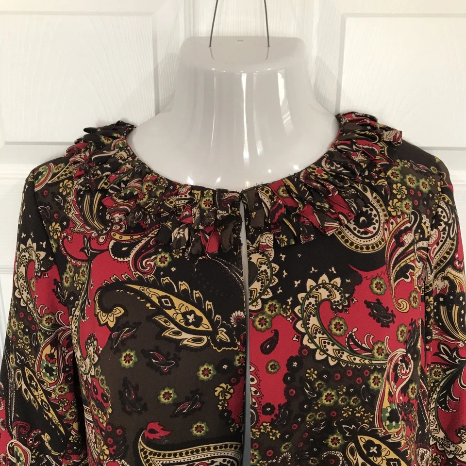 Ivy Chic коричневый осени открытый передний карнавальный воротник пейсли печать куртка плюс размер 1 X - Изображение 3 из 4