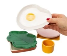 6 Piece Breakfast Sandwich Plate Set Stackable Egg & Toast Shape Plate Set NOB