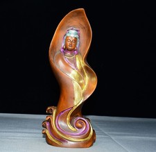 Exquisite Small Leaf Boxwood Painted Lotus Leaf Guanyin Ornament