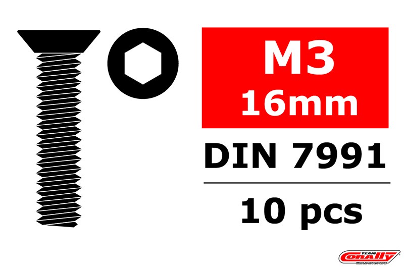 Team Corally C-3002-30-16 Team Corally - Steel Screws M3 x 16mm - Hex
