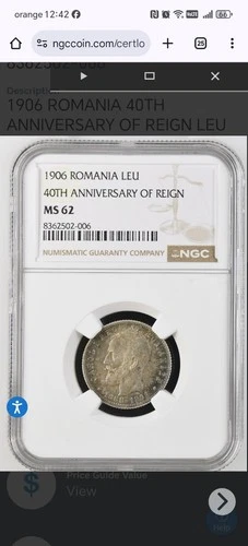 ROMANIA # 1 LEU 1906 MS62# NGC # superb patina# full mint luster