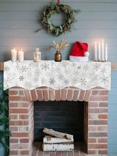 Christmas Mantle Scarf 70 x 17 Inch, Snowflake Decorations Christmas Fireplac...