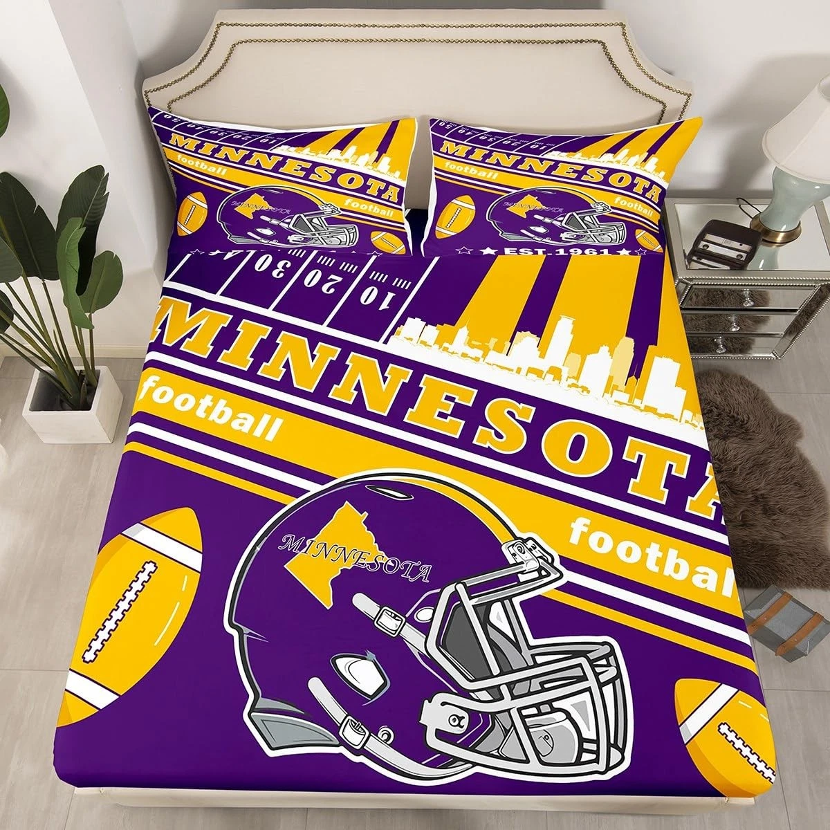 Football Bed Sheets Set Boys Queen Sports Fitted Sheet