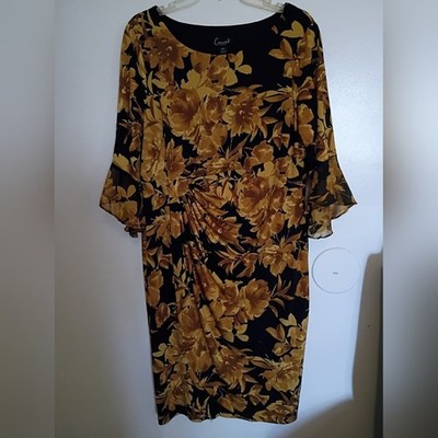 Connected Apparel Women's Black and Gold Floral Dress Sz 16 W
