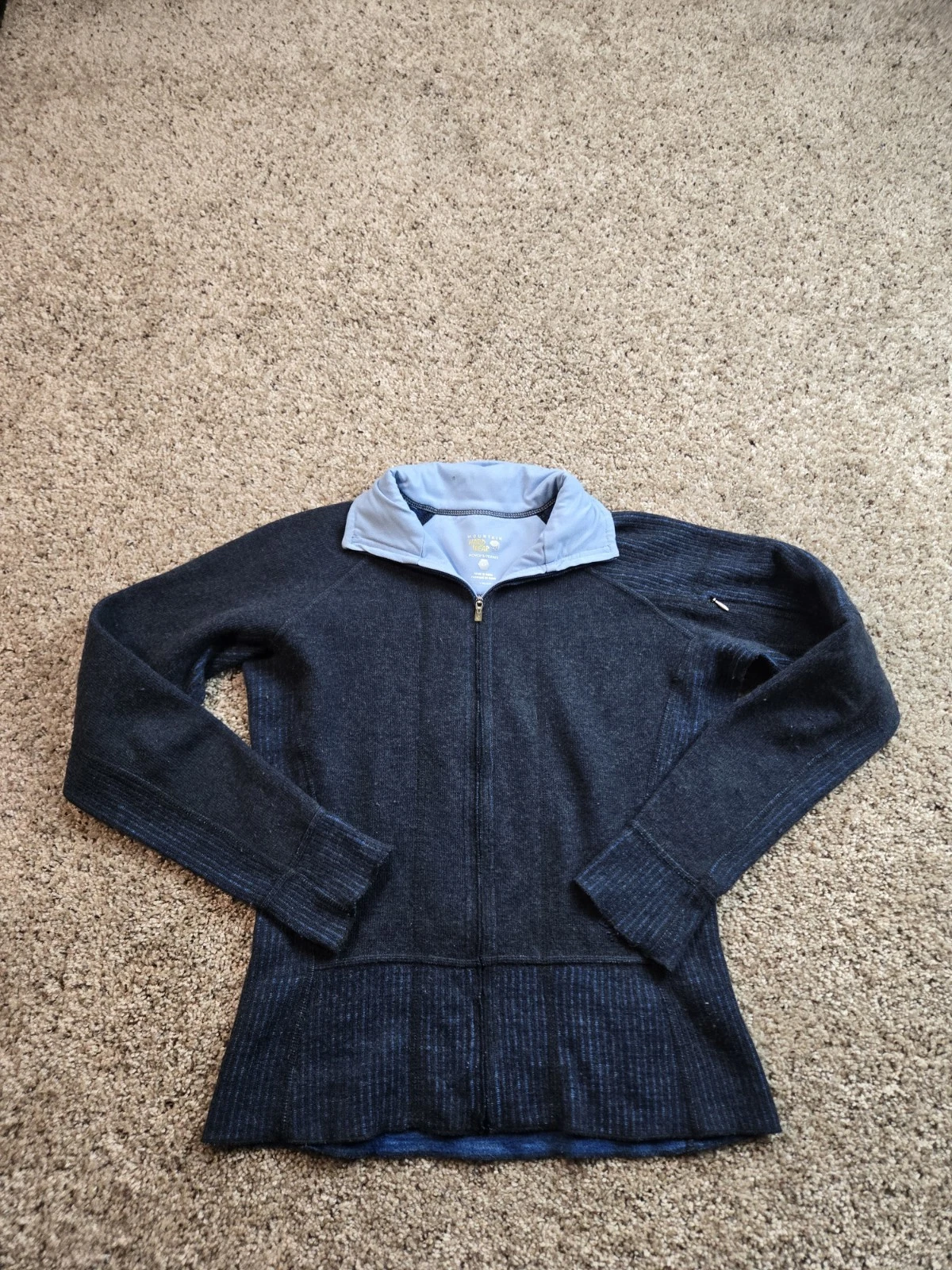 Mountain Hardware Sarafin Jacket Small Womens Blue Full Zip Wool Blend Mock Neck
