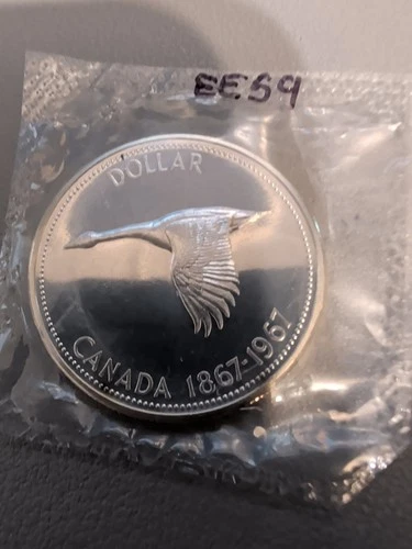 1967 Canada Silver One Dollar Coin. UNC NICE GRADE $1 Sealed Cello- EE59