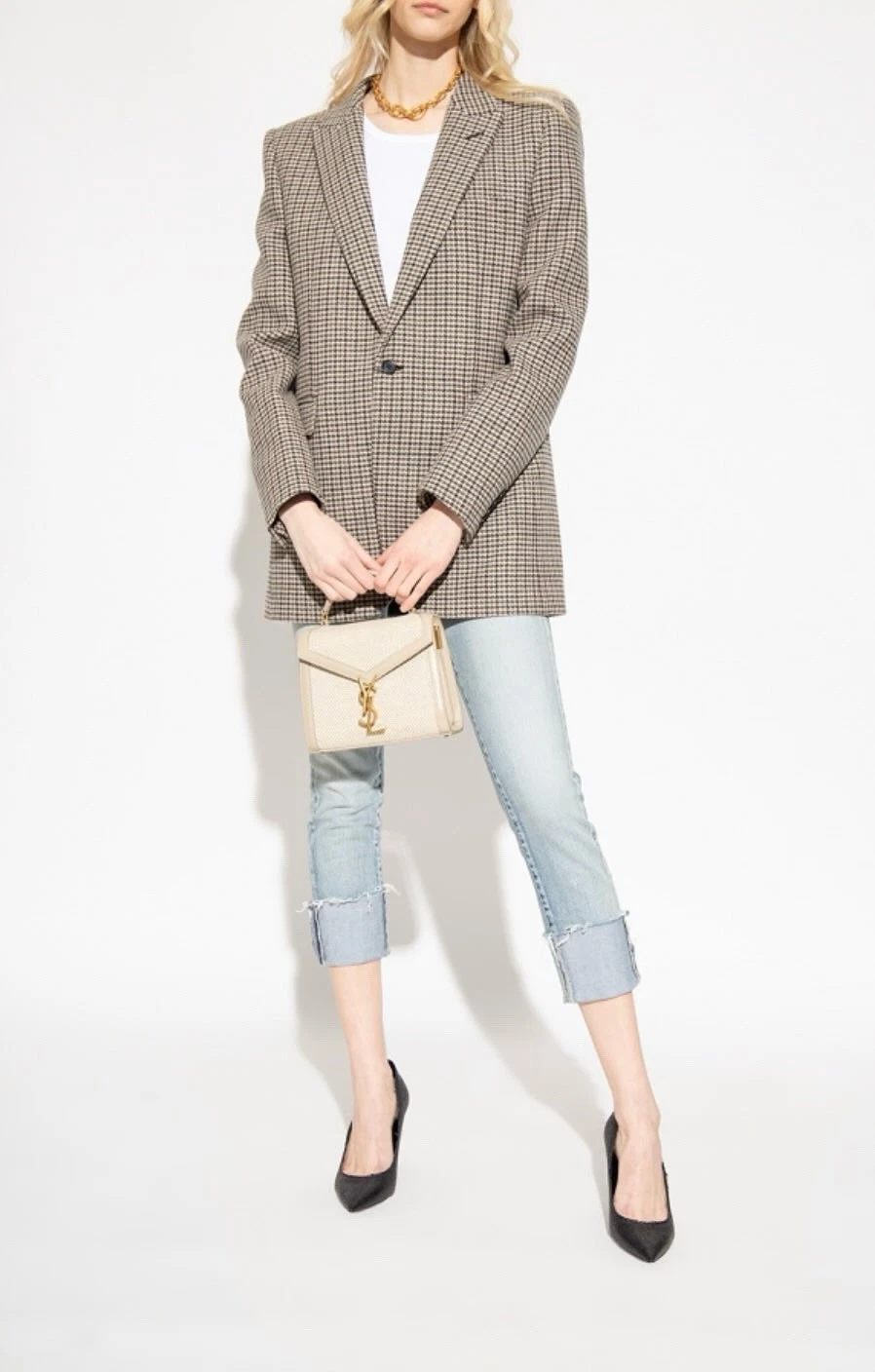 SAINT LAURENT (YSL) Decolte Saint Laurent Raffia Anja colore nero IT38 con scatola e sacchetto antipolvere