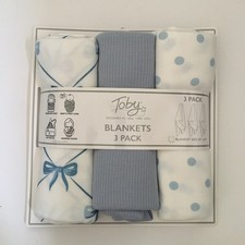 NEW Baby Blankets Multi-use 3pc Set Blue Solid Polka Dots Bows Baby Gift  Toby