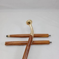 Vintage Solid Brass Derby Handle Walking Cane Elegant Wooden Stick for Seniors