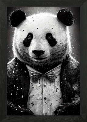 Panda Smoking Drawing Framed Wall Art Poster Canvas Print Picture