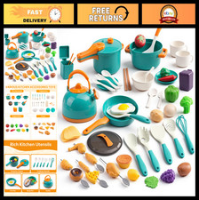60Pcs Mini Play Kitchen Set for Kids - Cookware, Tableware, Fruit BBQ Toys