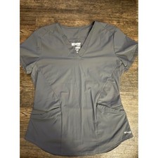 Grey's Anatomy Edge Women's V Neck Scrub Top Short Sleeve Zip Pockets Size M
