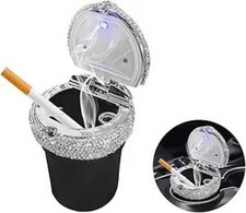 Car Ashtray with Lid, Bling Portable Ash Tray Cup Holder with LED Color: Black