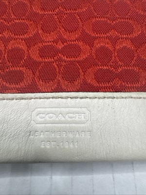 Coach Signature Coin Case Red White Charm Key Holder Small Purse 