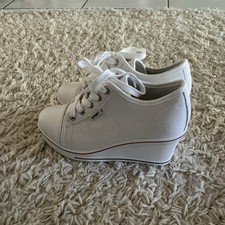 Damen Sneaker Low Top weiß/rot Keilabsatz Pl...