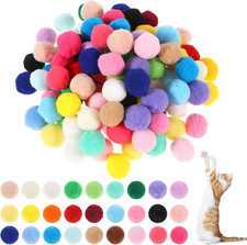 100 Pcs Cat Toy Balls 1-inch Colorful Cat Pom Pom Balls Soft Interactive Kitten