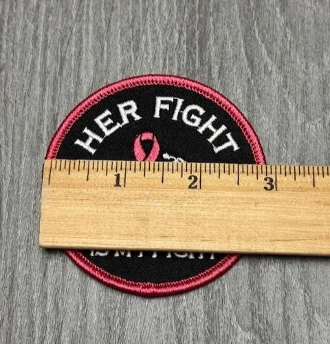 Her Fight Is My Fight Pink Ribbon Motorcycle Biker Embroidered Patch Iron On 3" - Image 4 of 4