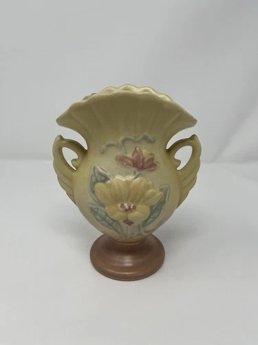 Hull Art Pottery Magnolia Vintage Pottery Vase Yellow with Yellow