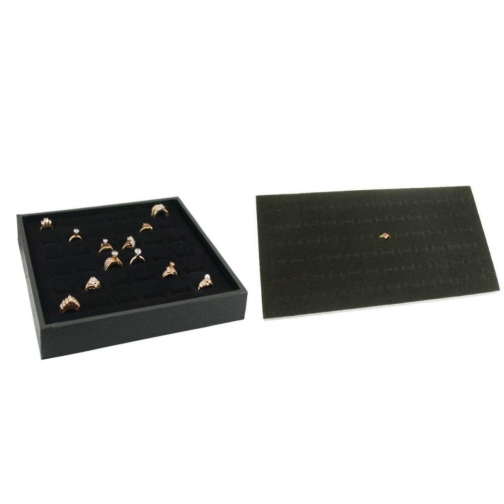 Black Display Tray With 36 & 72 Slot Ring Foam Insert Pads Kit 3 Pcs