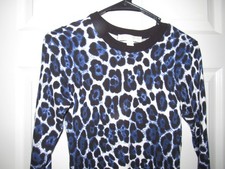 MICHAEL KORS Women's XS Cheetah Print Sweater Dress Black Blue Ivory Cotton Bld