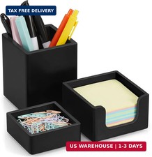 Black Desk Organizer Set of 3 - Wood Office Desk Accessories - Desk Organizers a