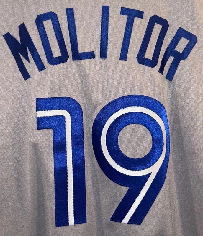 Camiseta deportiva Majestic Toronto Blue Jays Paul Molitor #19 gris carretera nueva sin etiquetas Foto 4 de 4