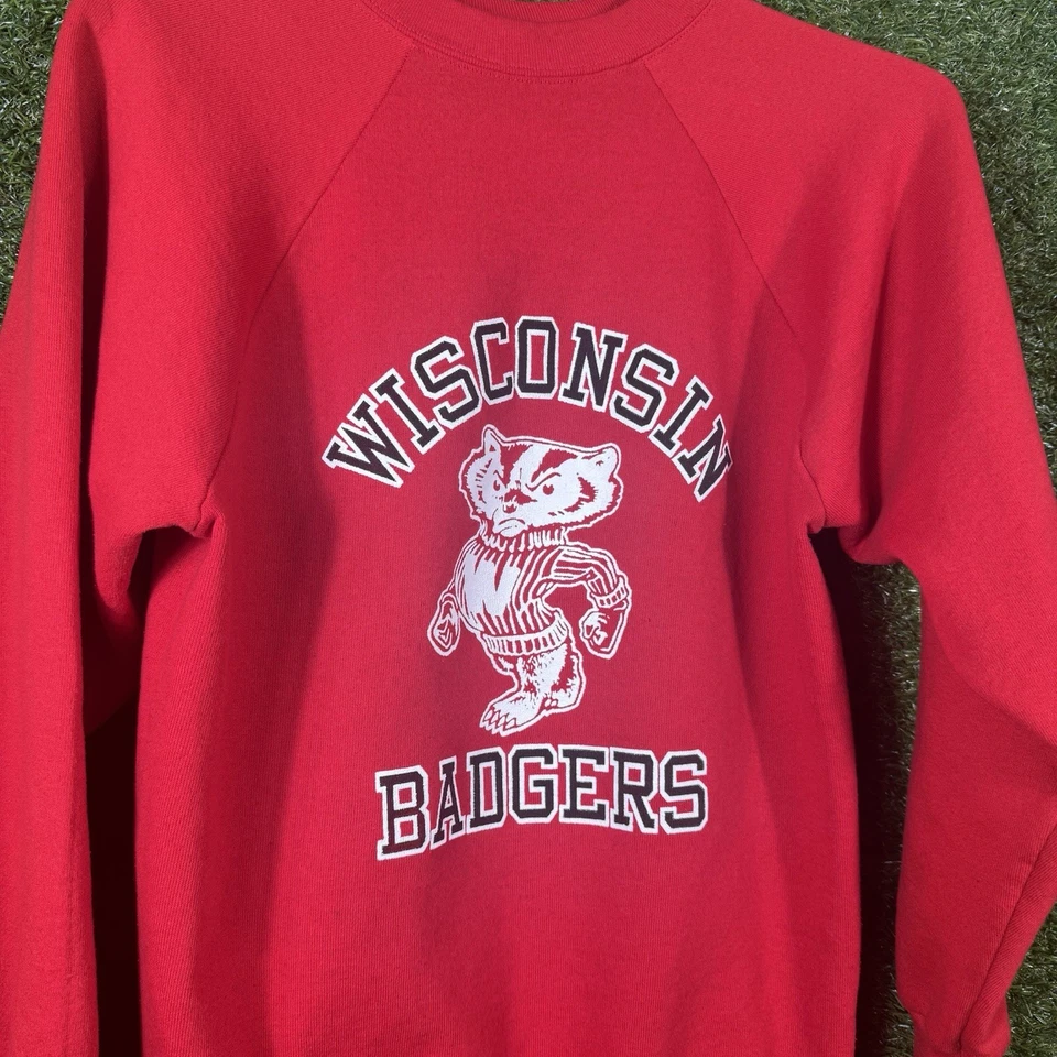 Vintage Wisconsin Badgers Sweatshirt Womens Large Logo 7 Raglan Pullover - Image 2 of 4