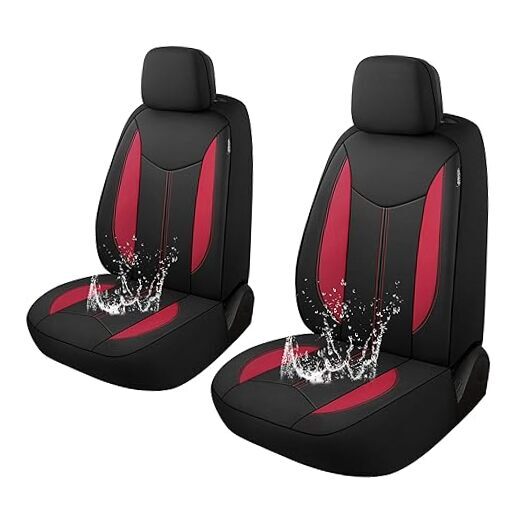 Neoprene Car Seat Cover 2 Front Seats, Waterproof Seat Front Set Black/Red