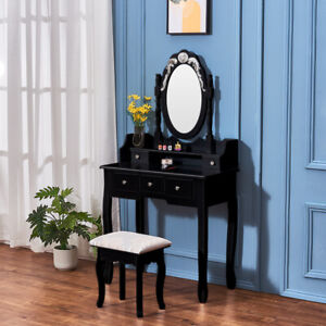 Black Dressing Table Vanity Makeup Desk, Dressing Table Set With Mirror Uk