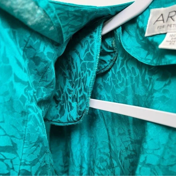 Vestido floral Argenti Petite verde azulado 100 % seda vintage  Foto 3 de 4